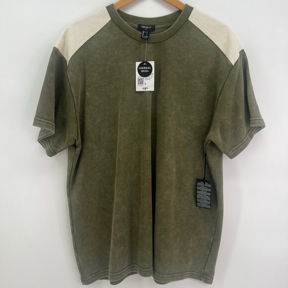 Forever 21 Minimal Athletic Top Tee Shirt Olive & Cream Size Large - Picture 1 of 10